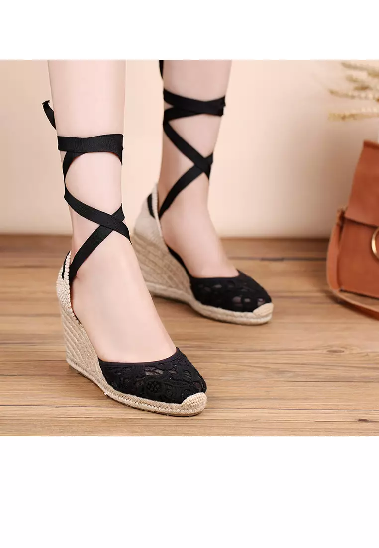 9CM Lace Up Mesh Wedge Espadrilles HB105