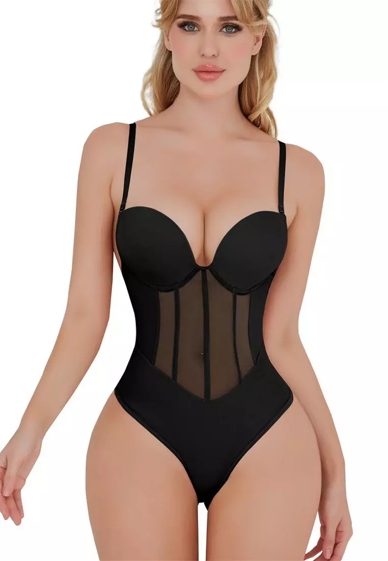 Corset-style Bodysuit - Black - Ladies