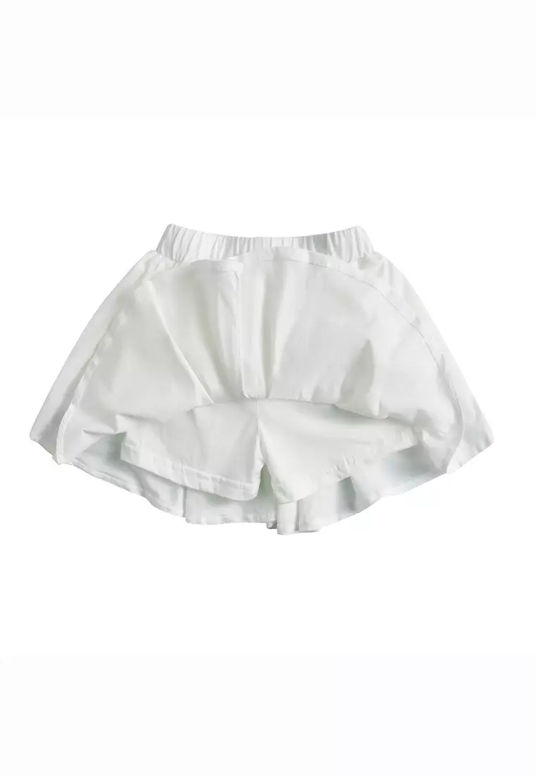 Baby Kids Plain White Pleated Detail Skort Culottes Shorts Skirt 100% Cotton Bottom National Day Outfit