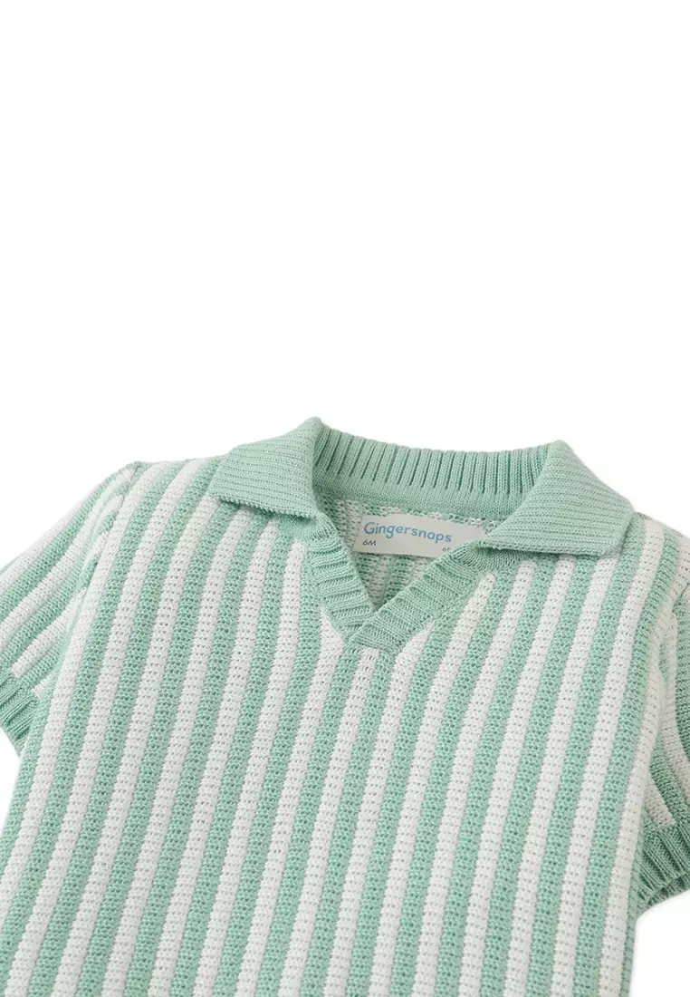 Baby Waylon Vertical Stripe Crochet-Style Knit Polo Shirt