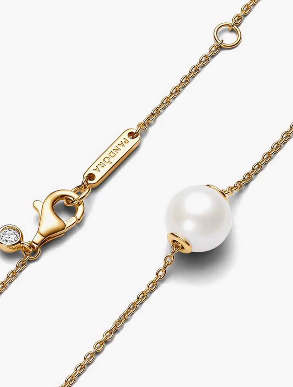 14k Gold-plated collier with white treated freshwater cultured pearl and clear cubic zirconia