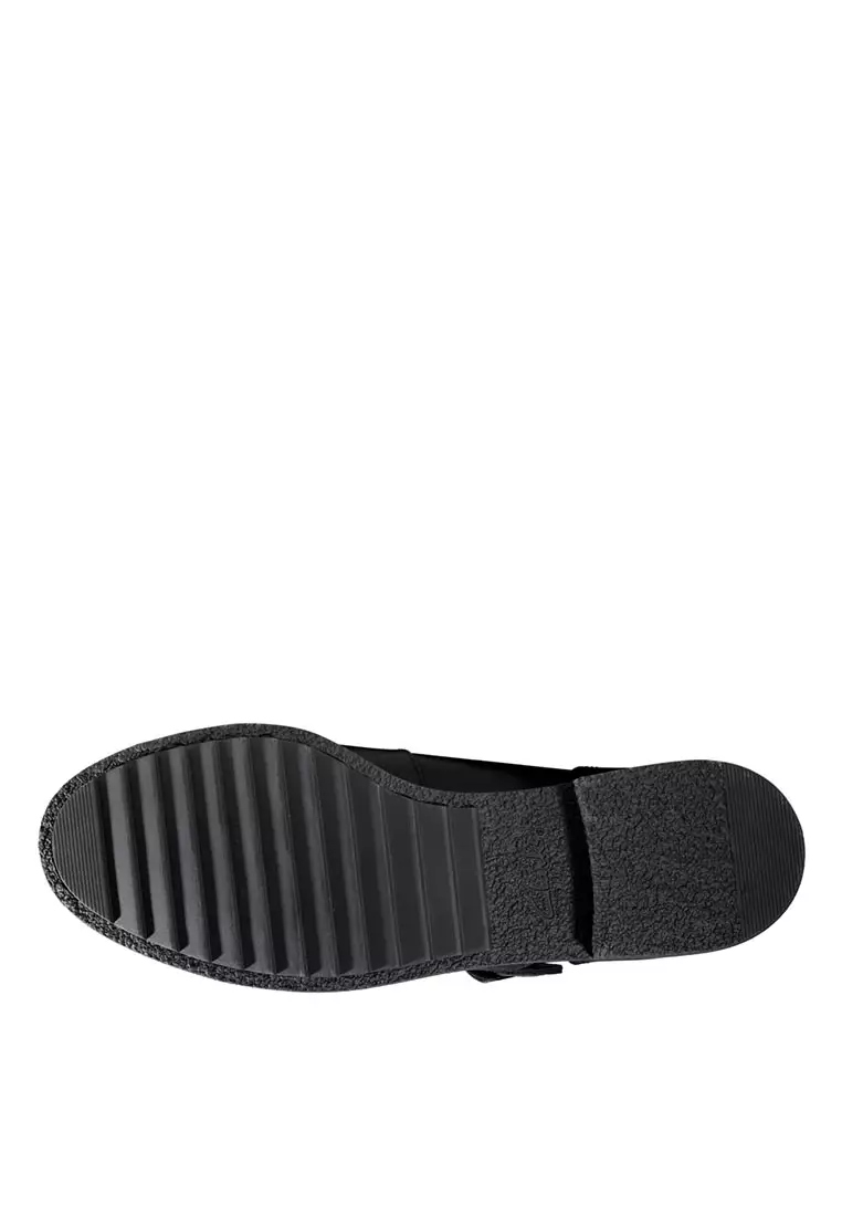 Womens Griffin Town T bar Shoes Black Leather - Wide Fit