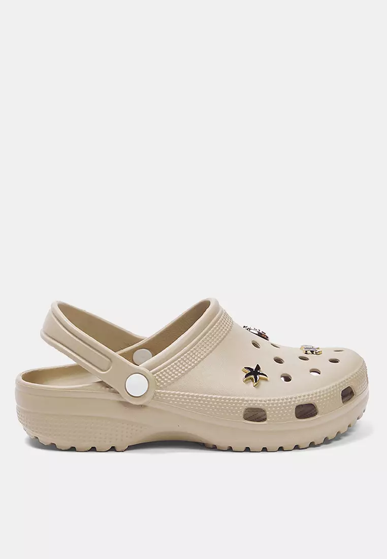 Beige Gold Buckle Accessory Detailed Light Sole Women's Eva Closed Front Sandals Slippers Takss25Sd00033