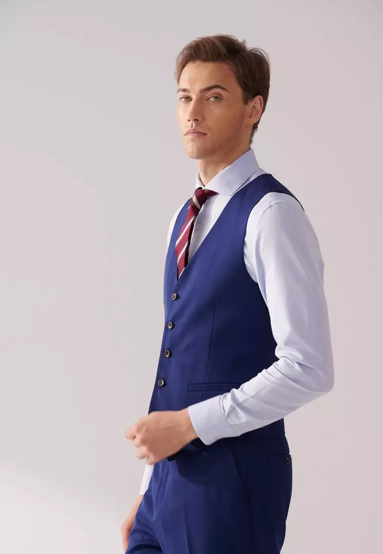 Light Blue and White Textured Slim Fit Shirt