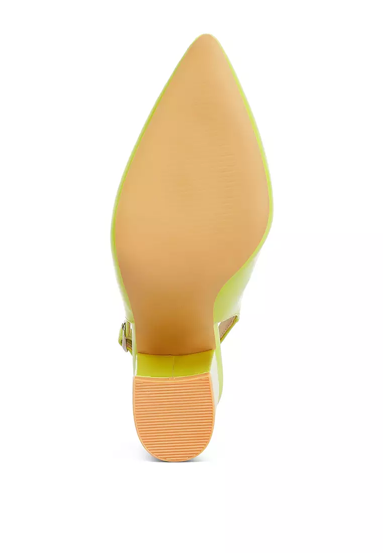 Lime Green Slingback High Block Sandals