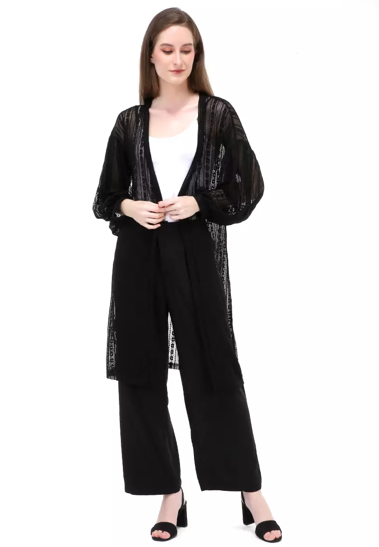 Shevia Cardigan Long Sleeves Wanita Design Elegant Atasan - Black