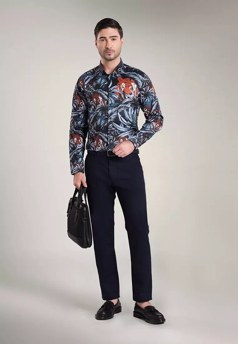 MOC Kemeja Lengan Panjang Pria Slim Fit THIGER-DARK GREY