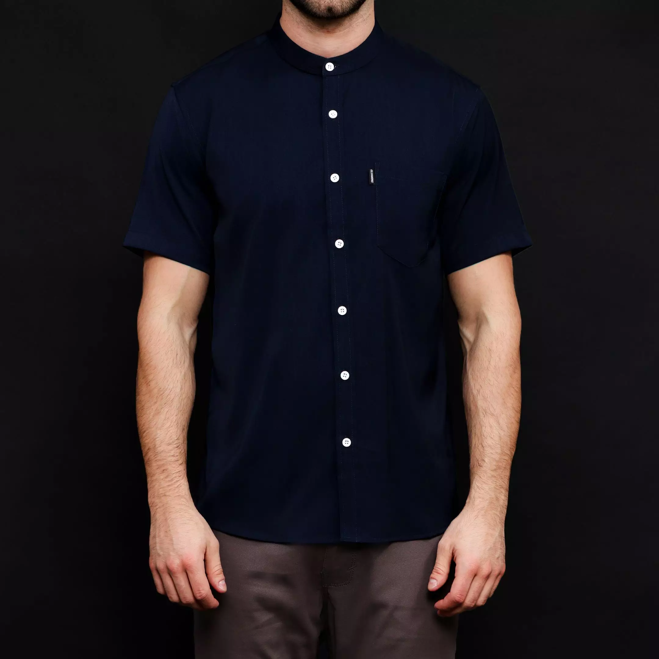 Rayon Shanghai Kemeja Pendek Polos Navy