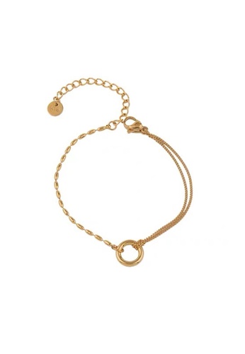 CINDERTOELLA gold Cindertoella Belen 316L Stainless Steel with 18K Gold Plated Sweat Water Resistant Chain Bracelet with Round Hollow Pendant Wristwear 71198AC84B866EGS_1