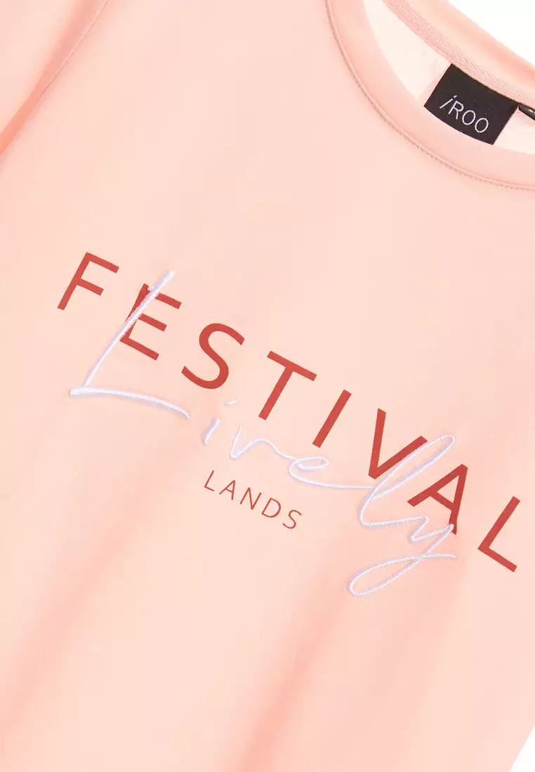 Print With Embroidered Slogan Tee