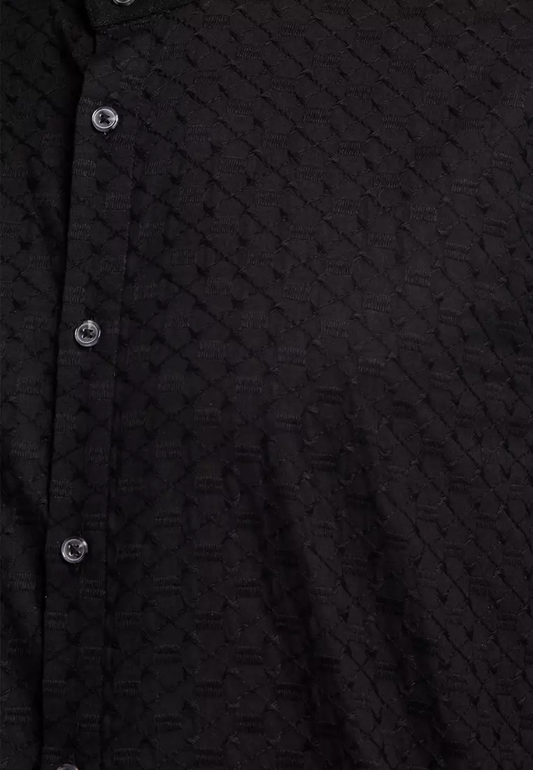 MANZONE Kemeja Koko Lengan Pendek Pria MALIQ - BLACK Warna BLACK