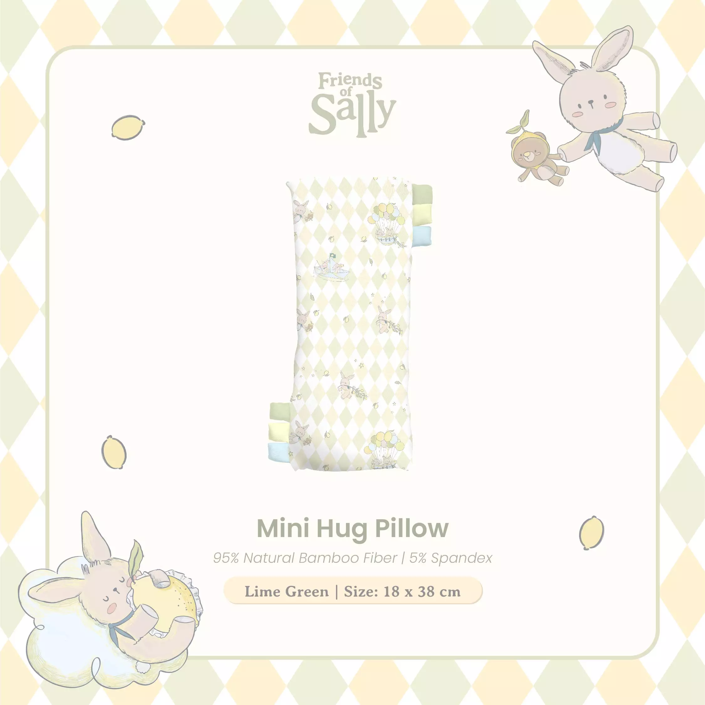 Mini Hug Pillow Lime Green Rooney the Bunny - Bantal Tidur Anak Bayi