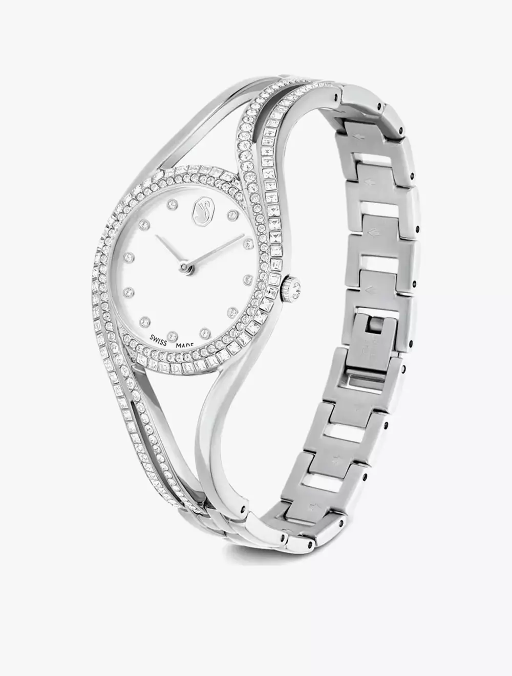 Hyperbola bangle watch, Swiss Made, Metal bracelet, Silver tone, Stainless steel