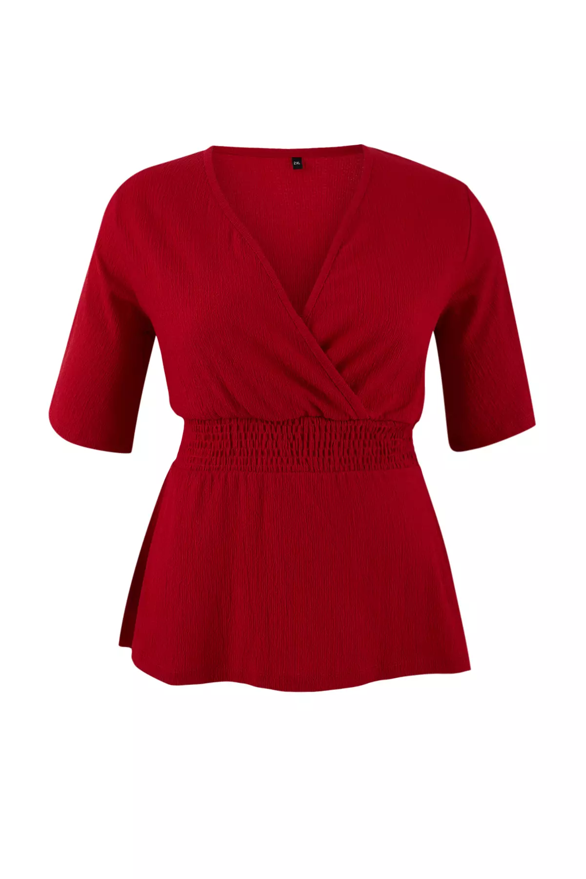 Red Double-Breasted Collar Gipe Detailed Knitted Large Size Blouse Tbbss25Af00083