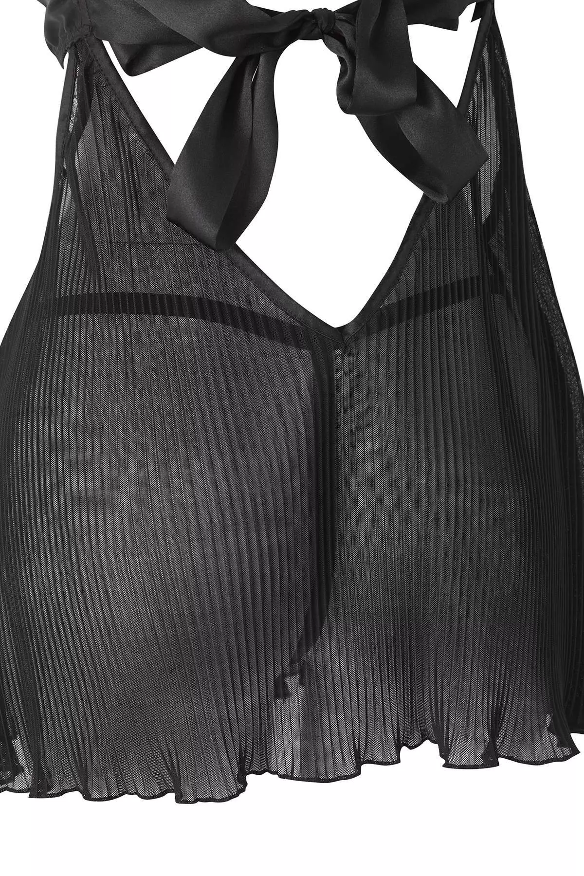 Black Tulle Pleated And Back Ribbon/Bow/Tie Panty Babydoll/Fantasy Nightgown