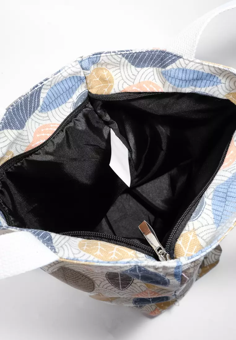 Pamole Tote Bag Wanita Bahan Kanvas Motif Penutup Resleting - Betel Leaf