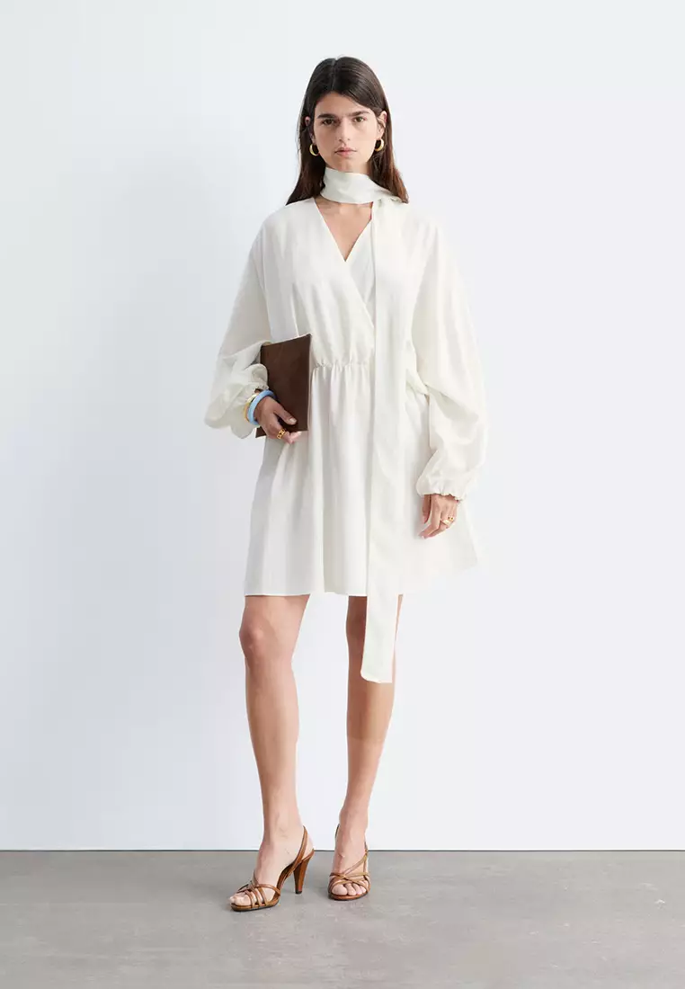 Scarf-Detail Wrap Mini Dress