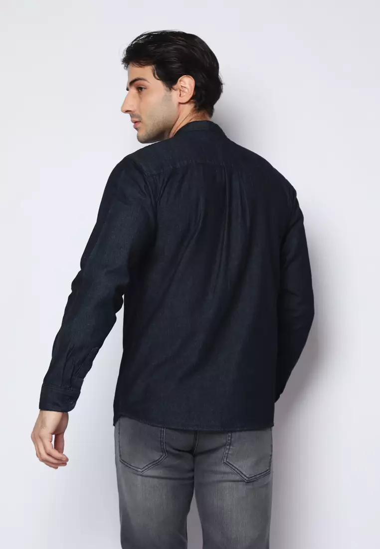 Kemeja Denim Glorys Krah Mandarin K-Bobok L/S Light Black 182504