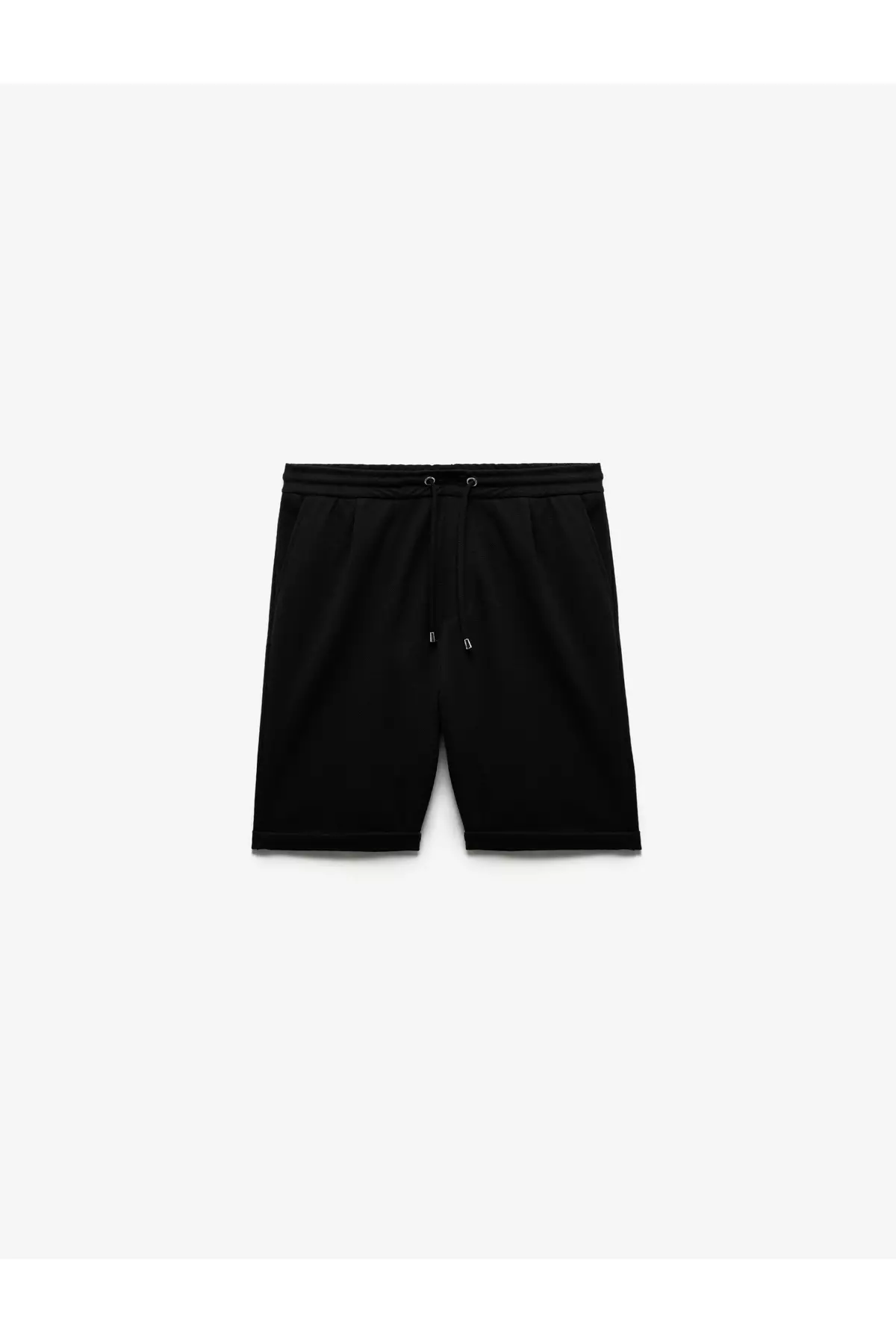 Bermuda Pique Fabric Pleated Waist Lace Up Shorts
