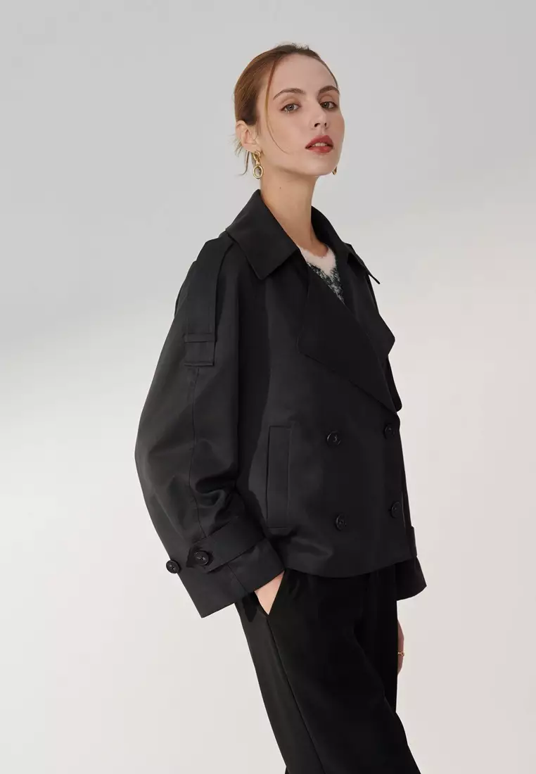 深藍短風衣外套