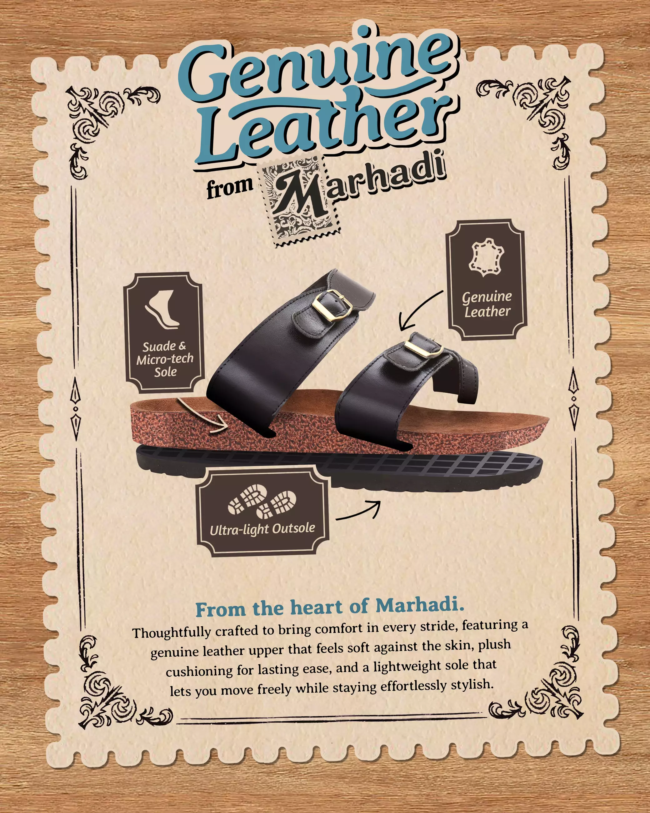 Marhadi Sandal Pria Sendal Kulit Asli Genuine Leather - Merake Brown