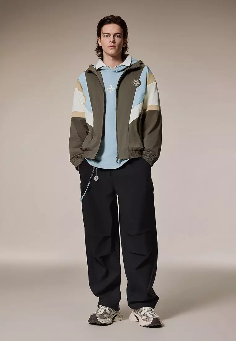 MEN'S LOGO LOOSE FIT COLOR BLOCKS HOODED JACKET