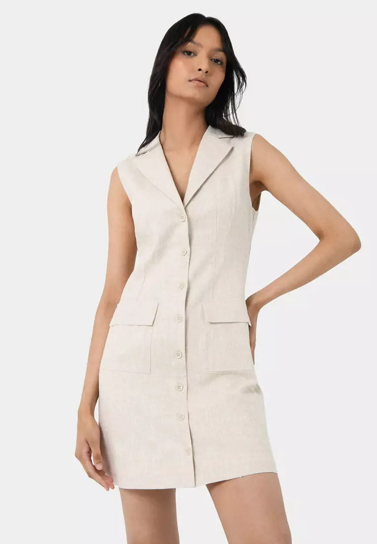 Valeria Buttoned Linen Dress