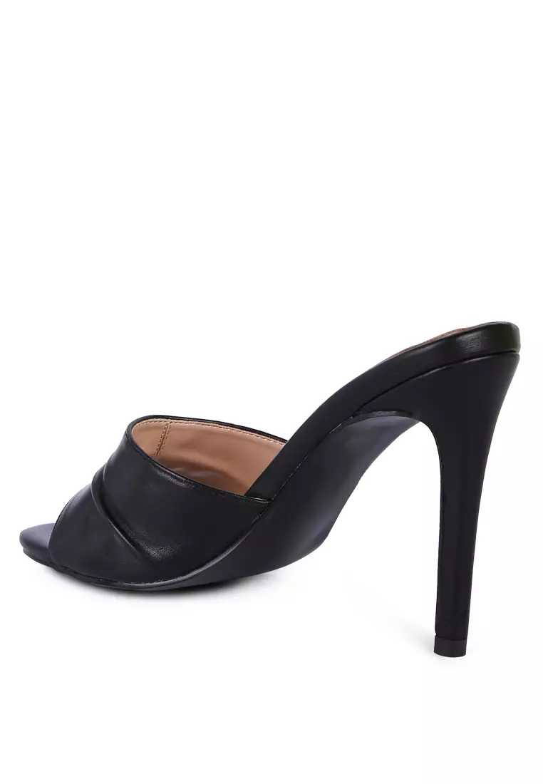 Black Pleated Strap High Heeled Sandal