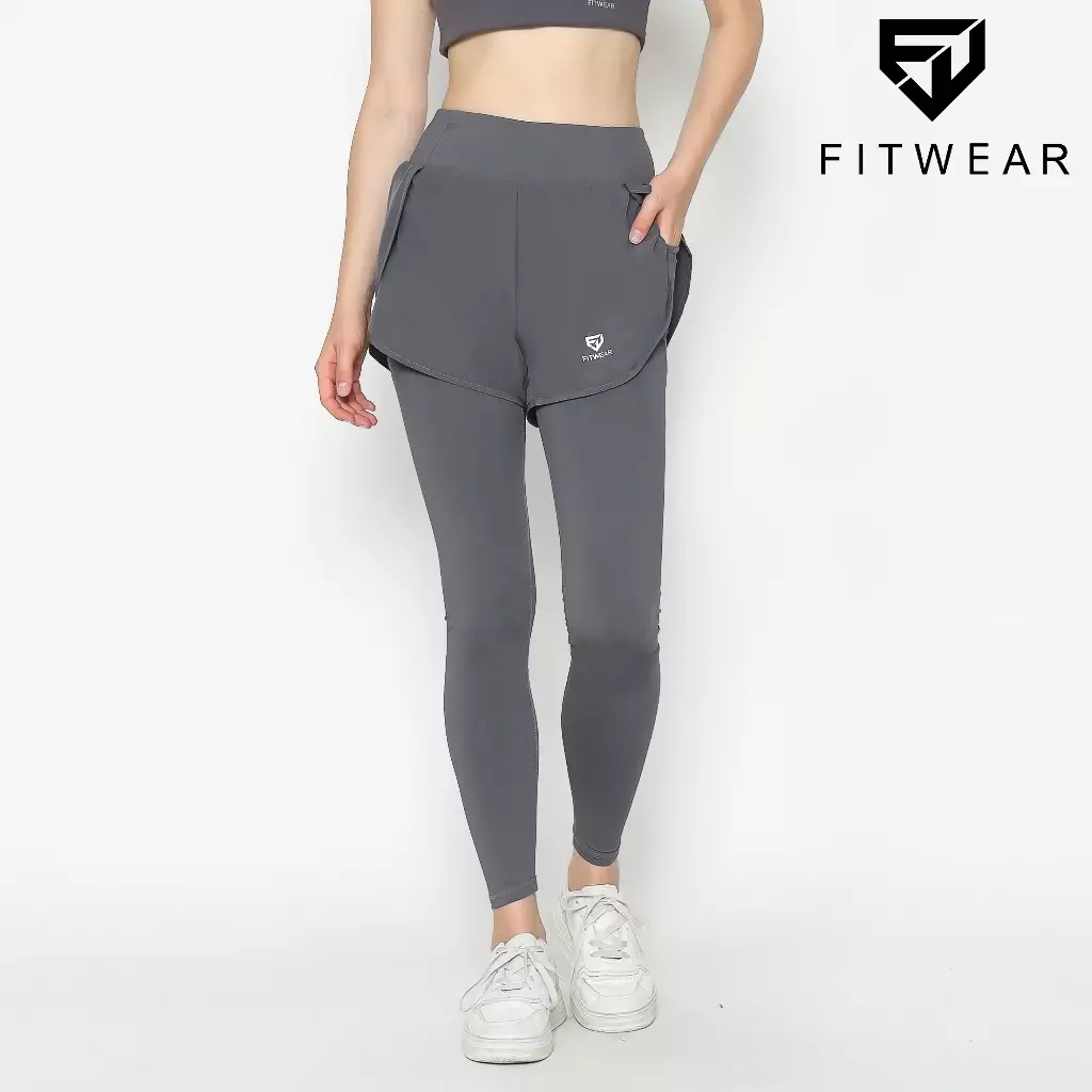 Fitwear - Celana Lari + Inner Legging Olahraga Wanita KATE LAYERED - GRAY