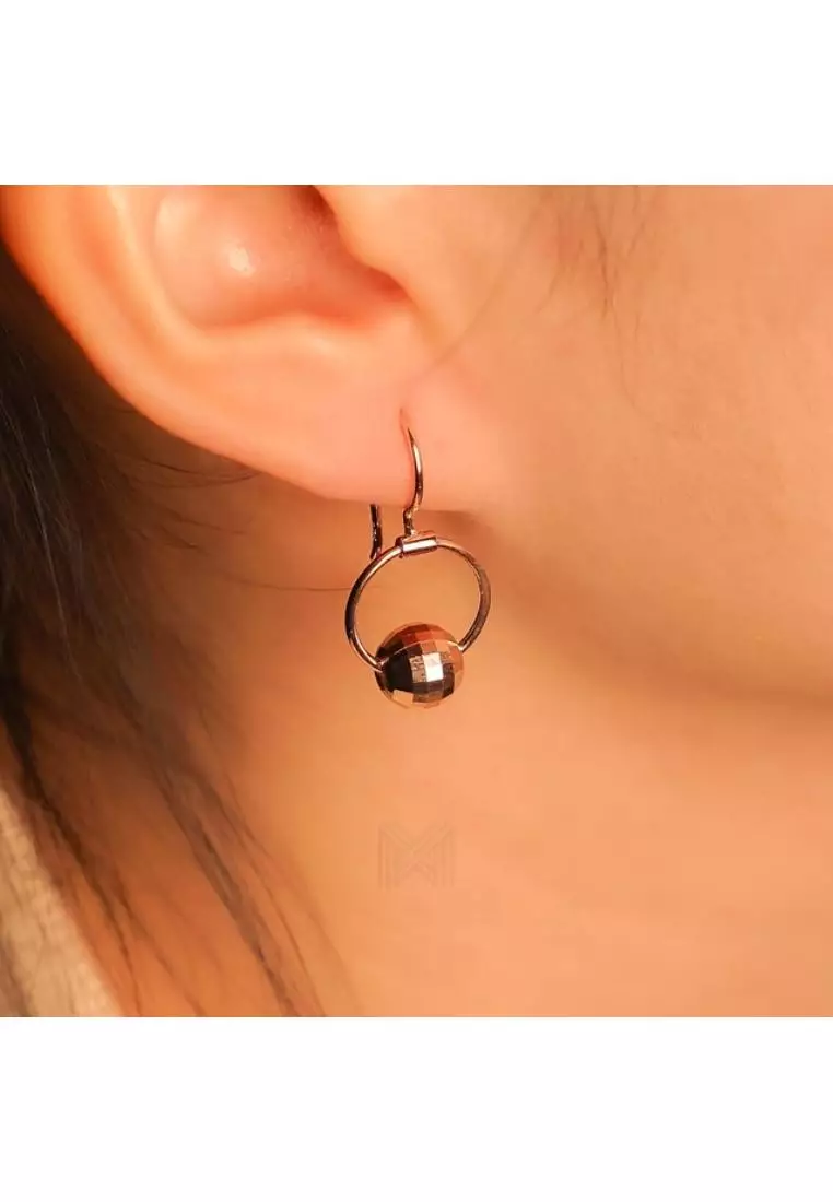 Minimal Faceted Ball Open Circle Rose Gold Hook Earrings with 925 Sterling Silver
