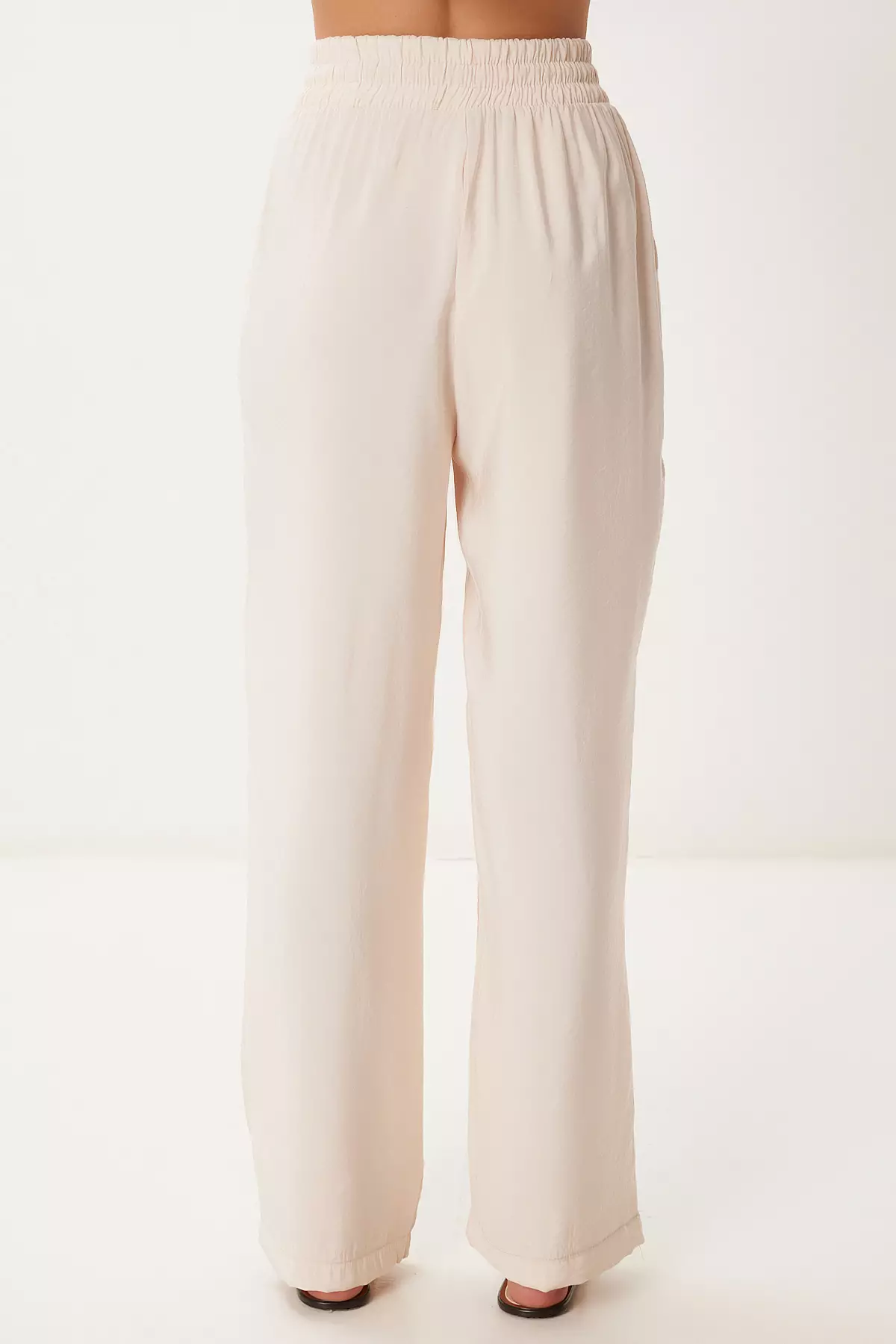 Women's Cream Wide Leg Summer Modal Trousers Bv00157