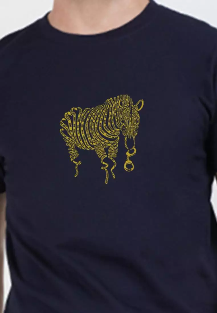 斑马图案海军蓝色棉质短袖标准版型 T 恤