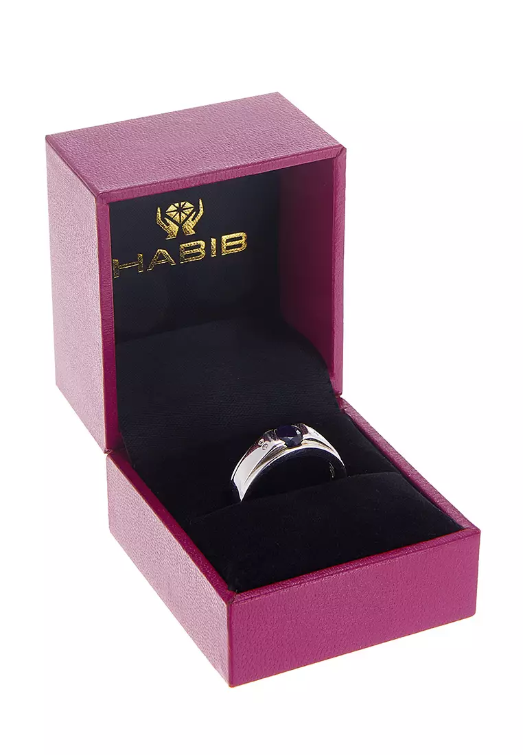 HABIB Blue Sapphire Diamond Men's Ring in 925 Silver Palladium 11953(PLD)