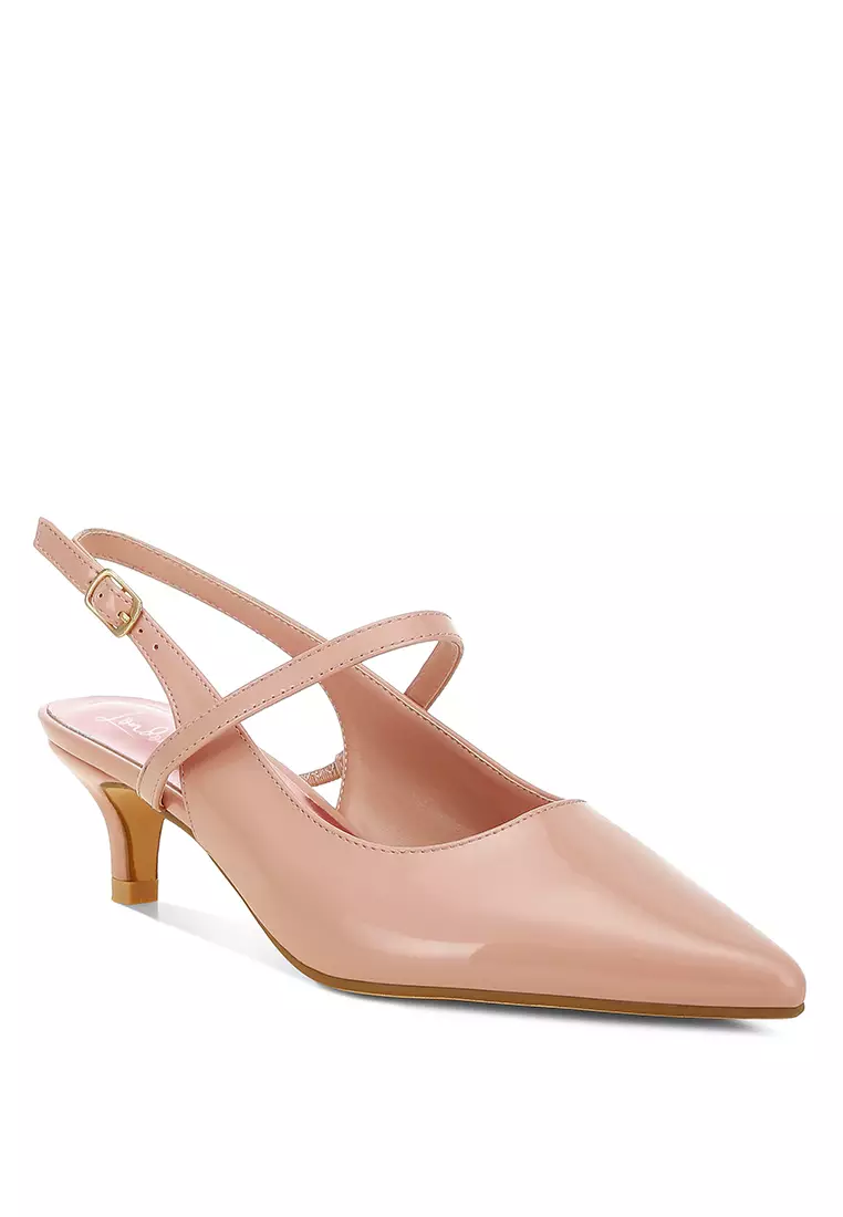 Sandal Slingback Hak Kucing dalam Warna Pink