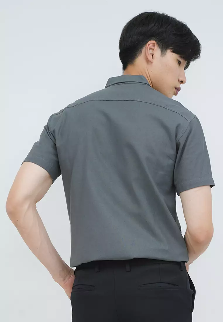 Kemeja lengan pendek pria formal slim fit grey houseofcuff