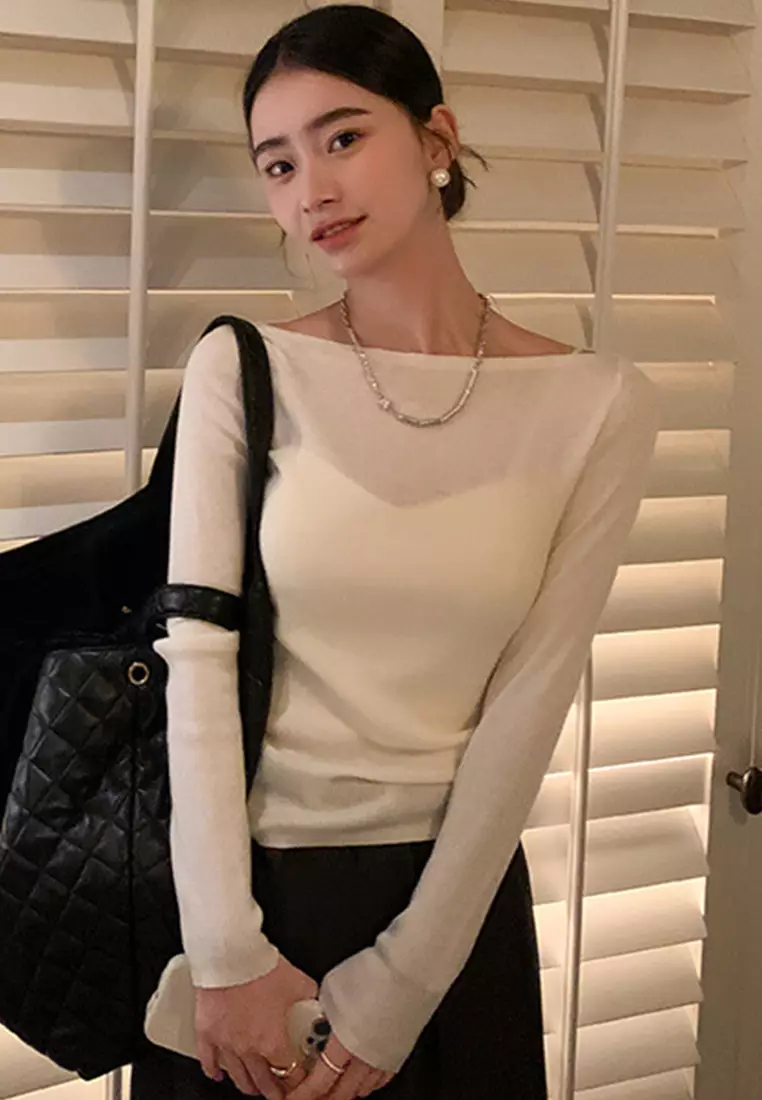 New Sheep Wool Knit Slim Fit Long Sleeve Ladies Top A22090710W