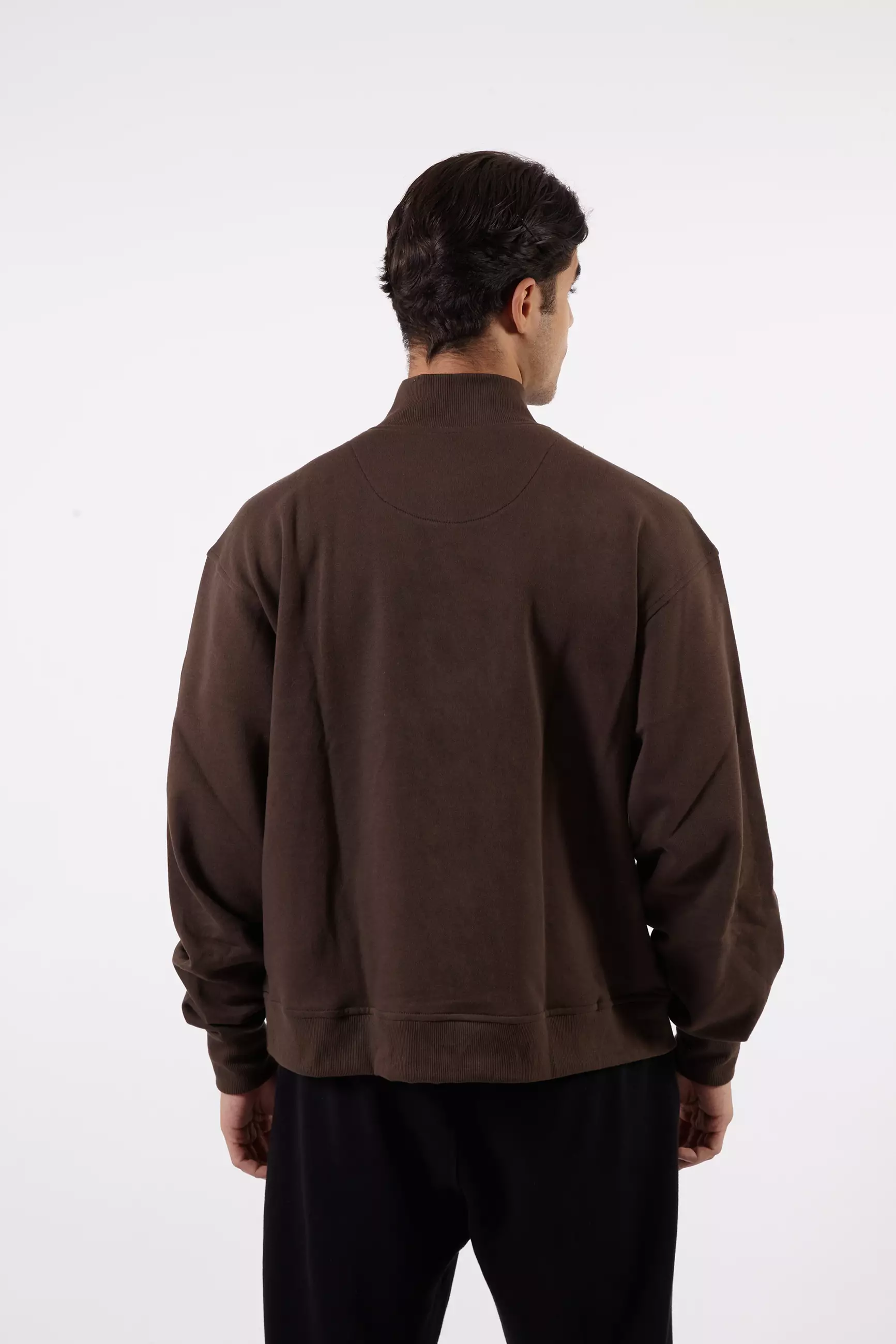 VEDECI SIGMA HALF ZIP BROWN OVERSIZED PULLOVER CROP SWEATER