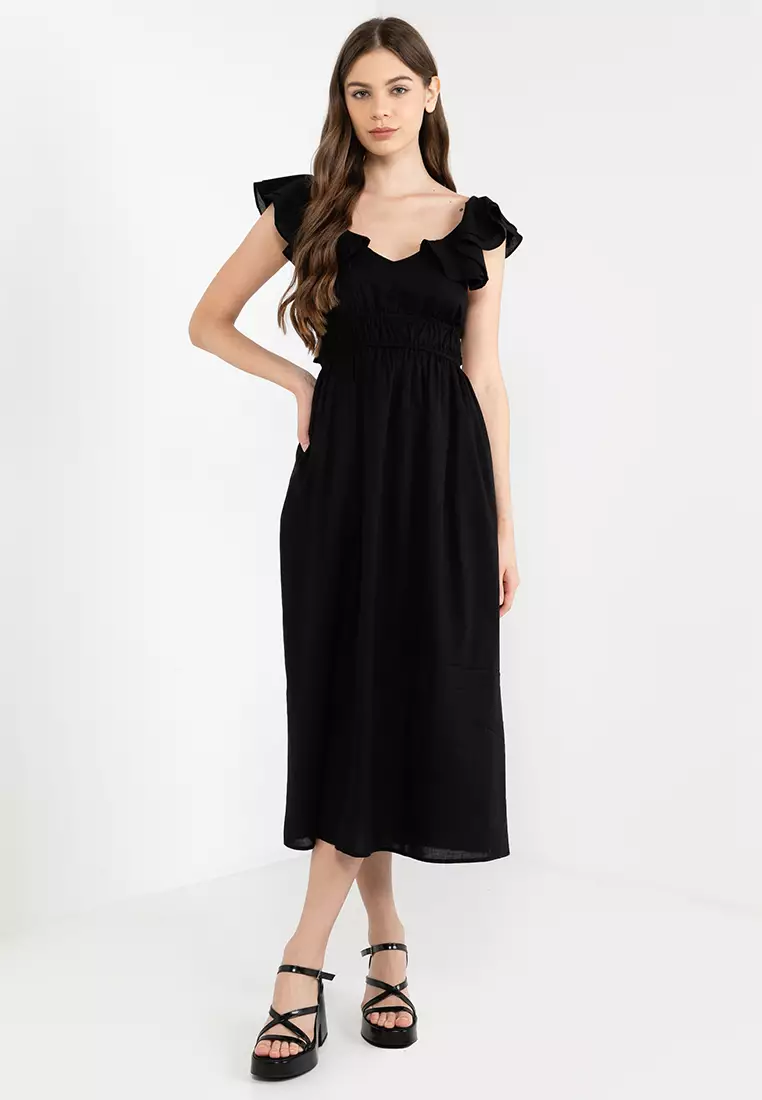 Ruffle Sleeve Midi Dress