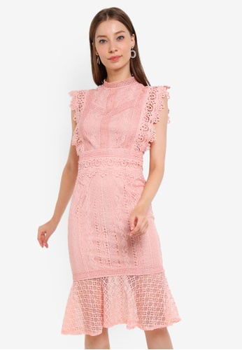Buy Paper Dolls Chiffon Lace Midi Dress With Fluted Hem Online