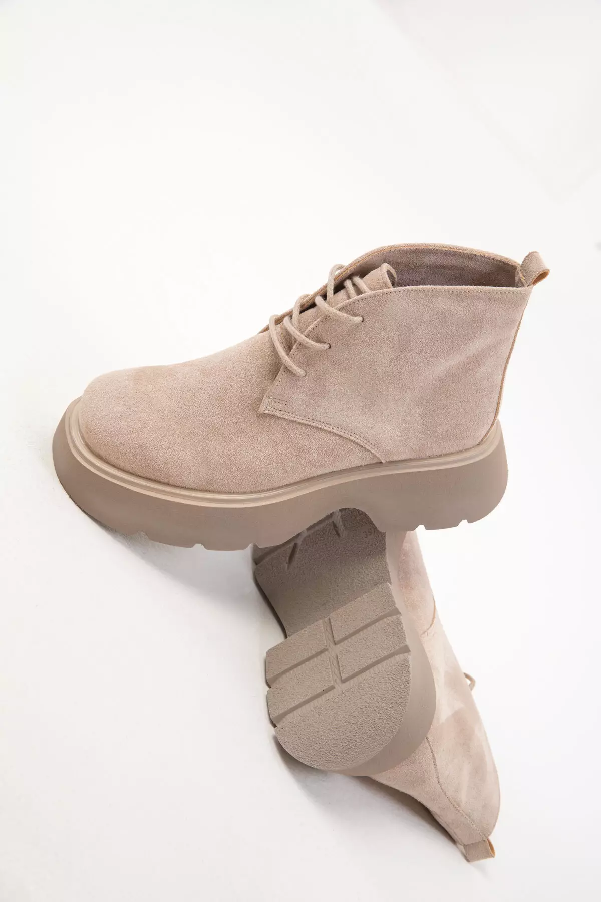 Nude Suede Women's Boots - 19928 Model