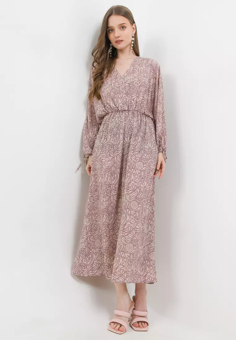Long Puff Sleeve Printed Maxi Dress