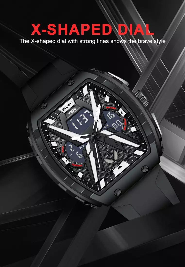 Jam Tangan Pria Original Multifungsi Analog & Digital Anti Air Tali Silicone Jam Tangan Cowok greenblack