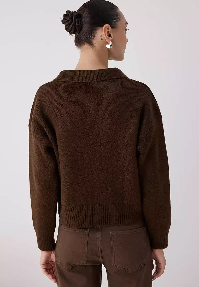 Brown Soft Textured Wide Fit Knitwear Sweater