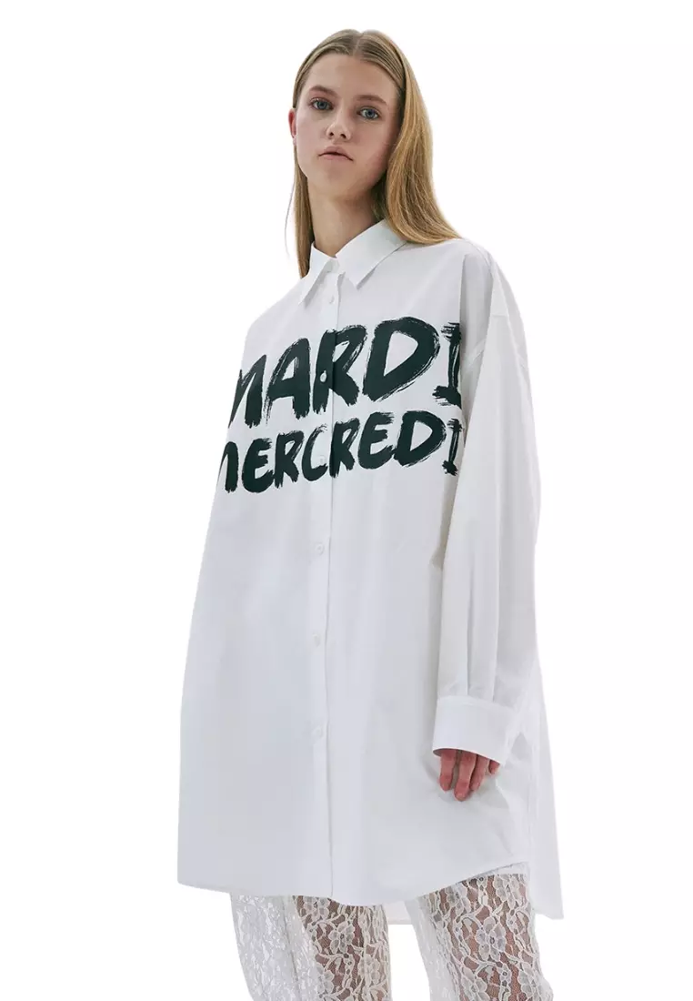 Oversize Shirt Brush Logo Contrast - White