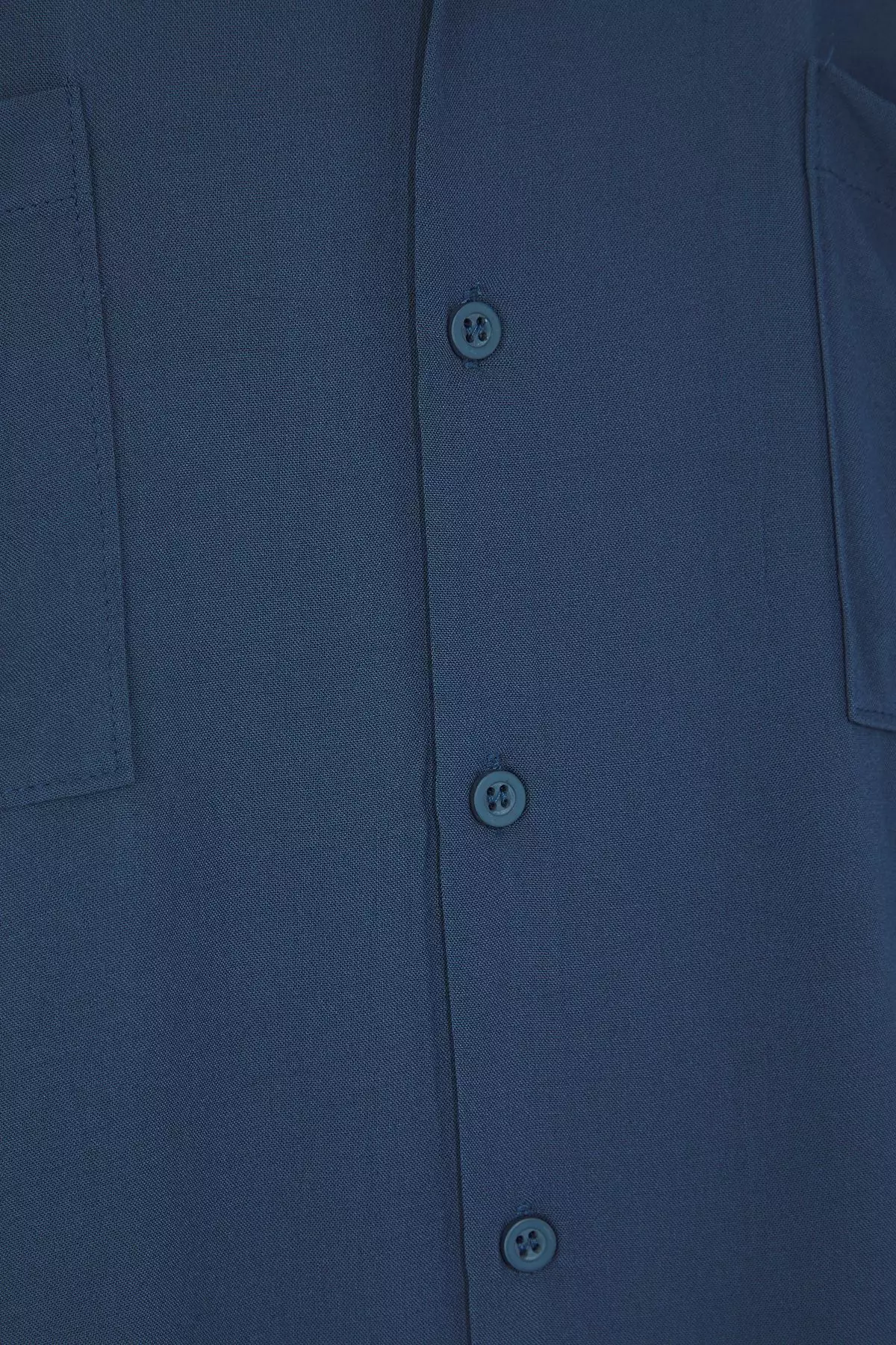 Navy Blue More Sustainable Regular Fit Low Shoulder Pocket Viscose Summer Shirt TMNSS25GO00005