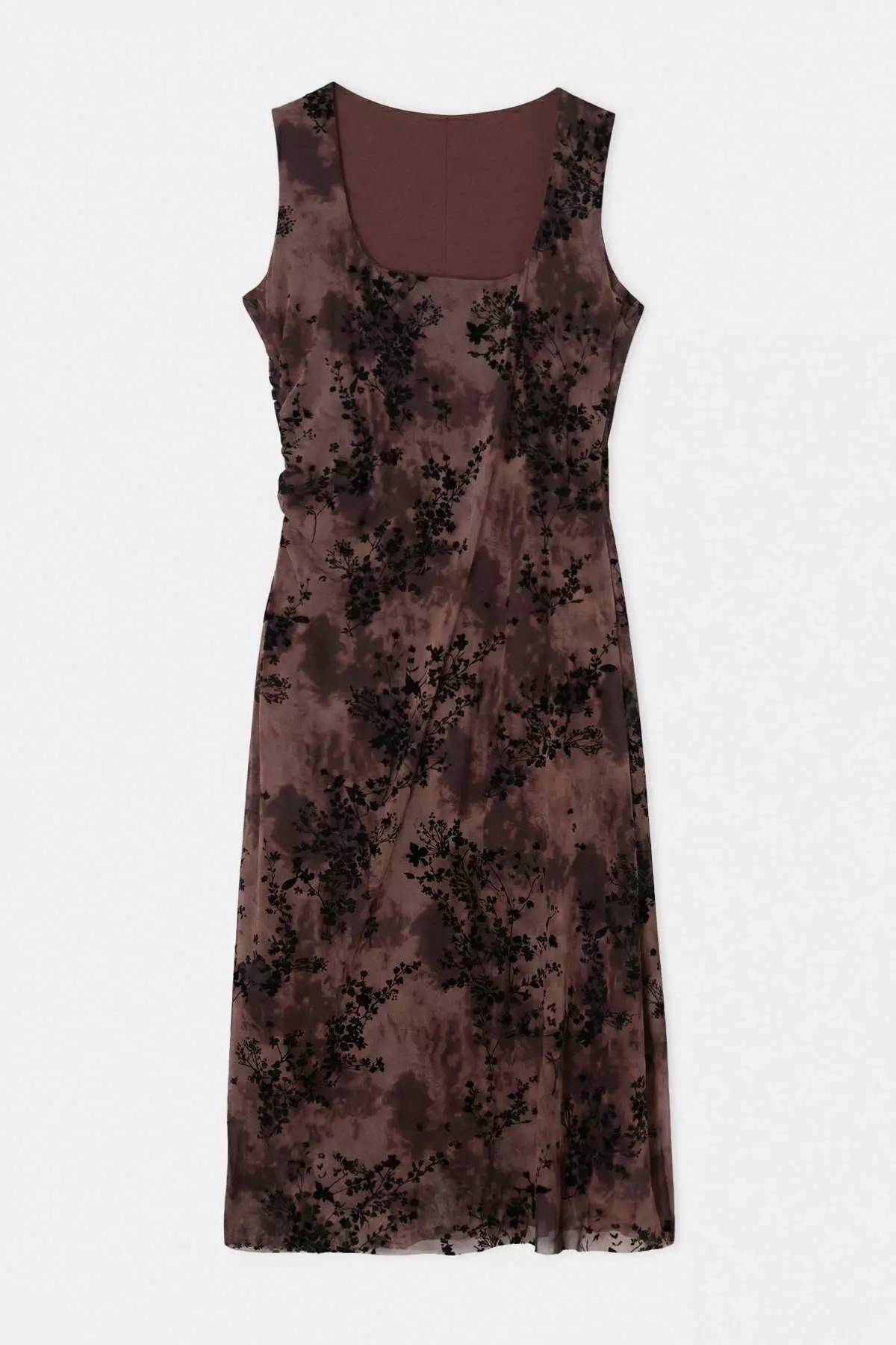 Brown Flock Printed Maxi Knitted Plus Size Dress Tbbss26Ah00279
