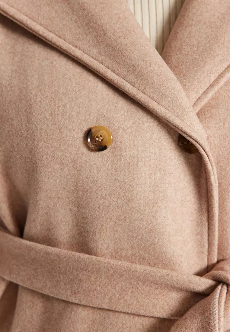 Plus Size Belted Double Breasted Closed Coat