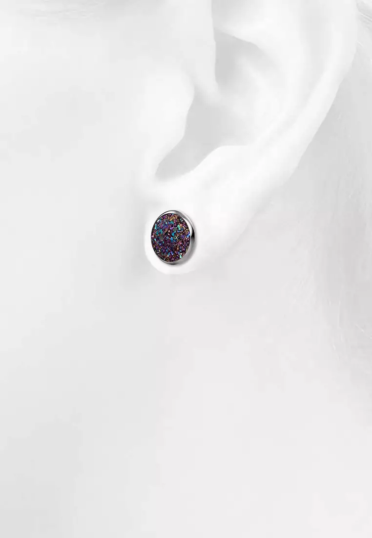 Amalgam White Gold Layered Champagne Stone Stud Earrings 15mm