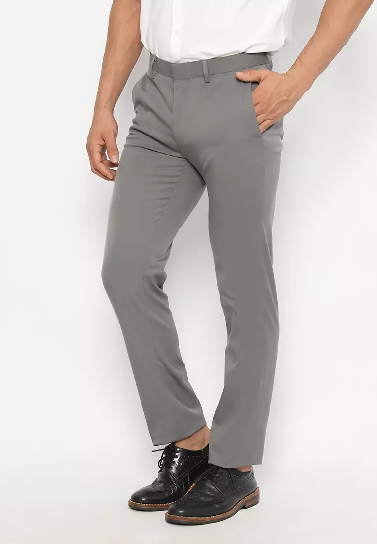 Jobb Bellmore-B Celana Panjang Pria Modern Slim Fit Light Grey