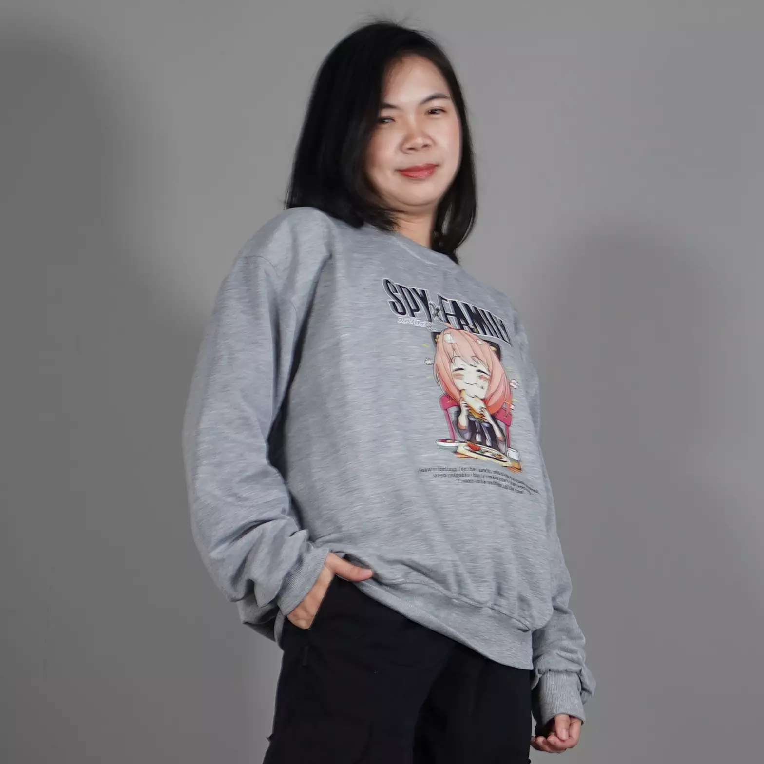  SPY Sweater Oversize Wanita Crewneck Wanita Switer Wanita - Abu Muda